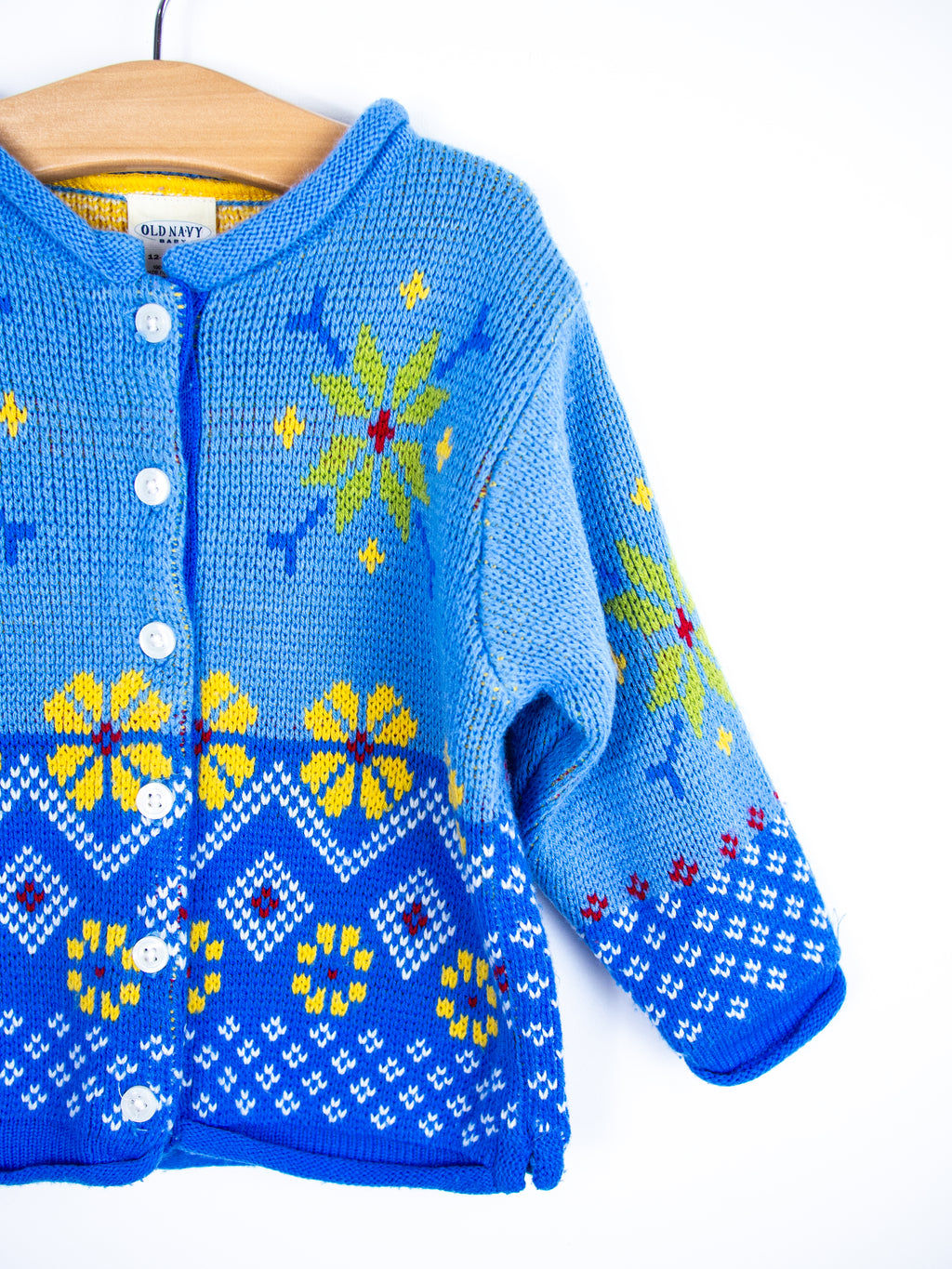 Vintage Old Navy Floral Fair Isle Cardigan - Age 12-18 months