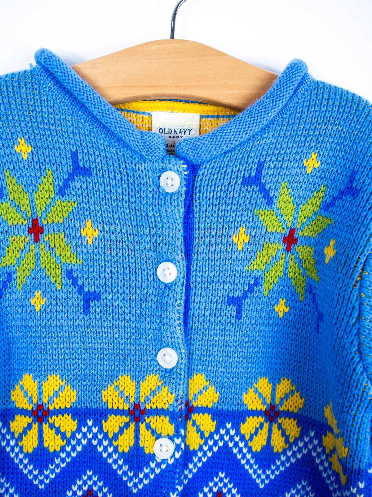 Vintage Old Navy Floral Fair Isle Cardigan - Age 12-18 months