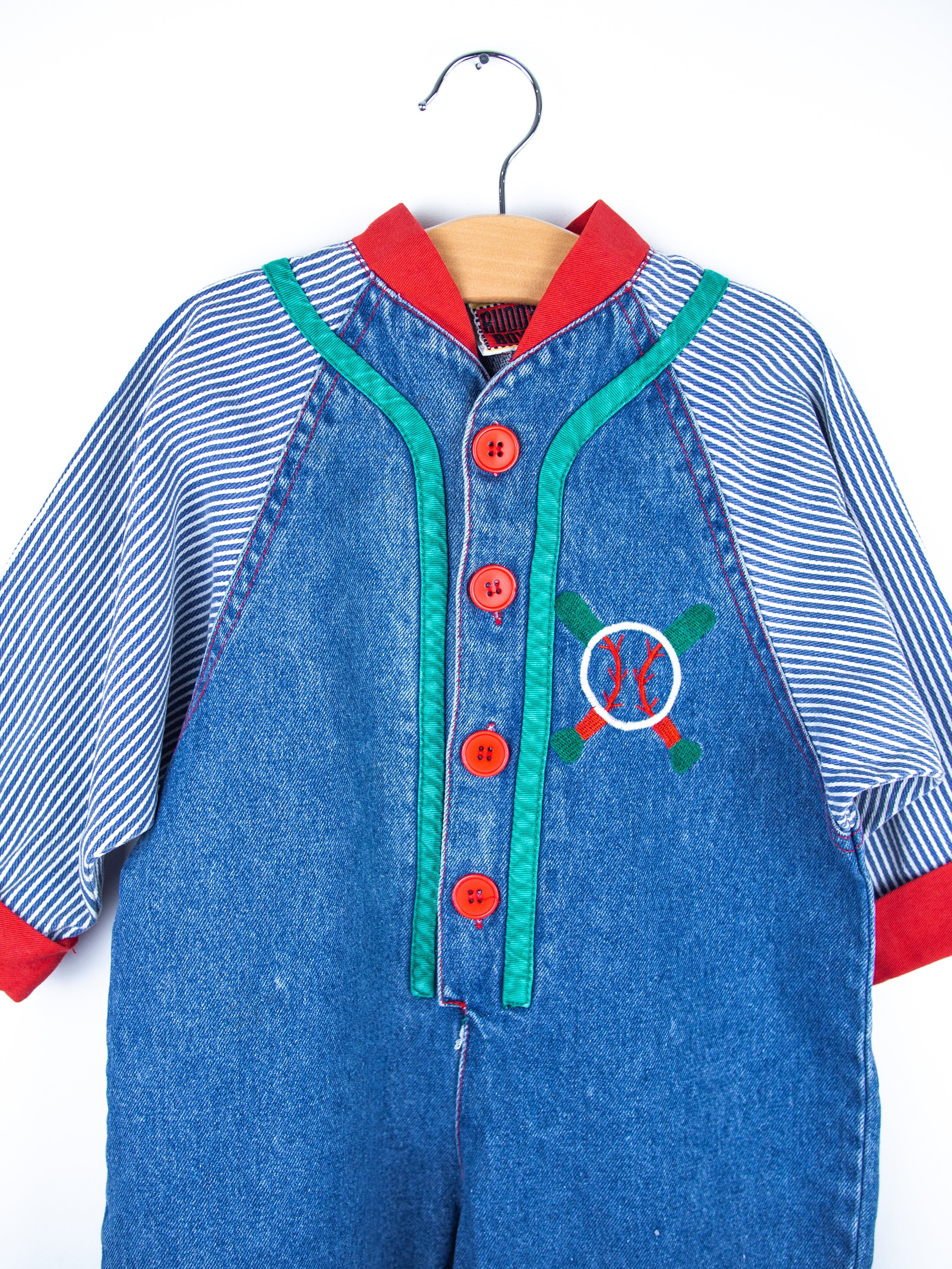 Vintage Denim & Stripe Boiler Suit - Age 24 months