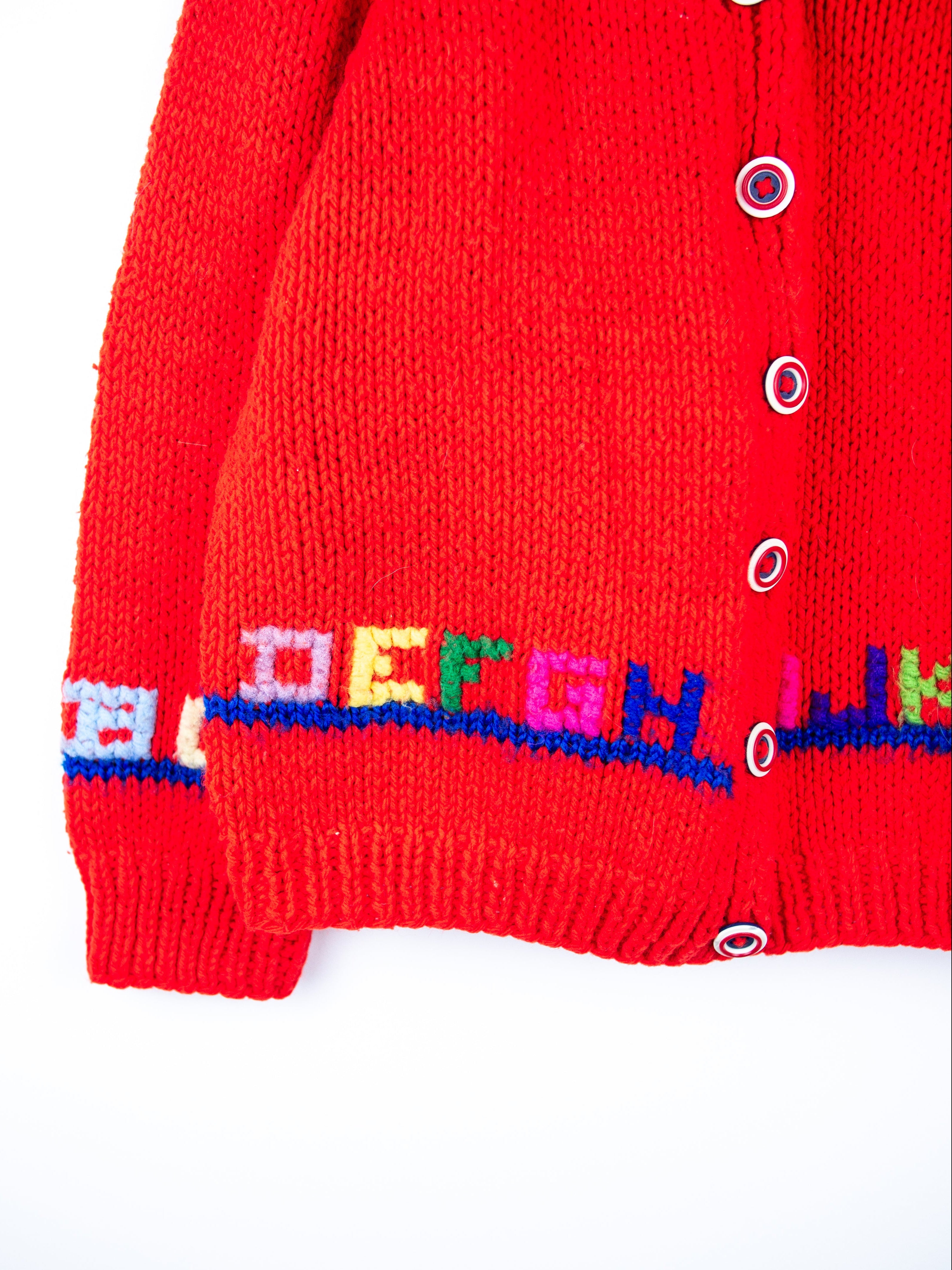 Vintage Red Alphabet Knit Cardigan - Age 5 years