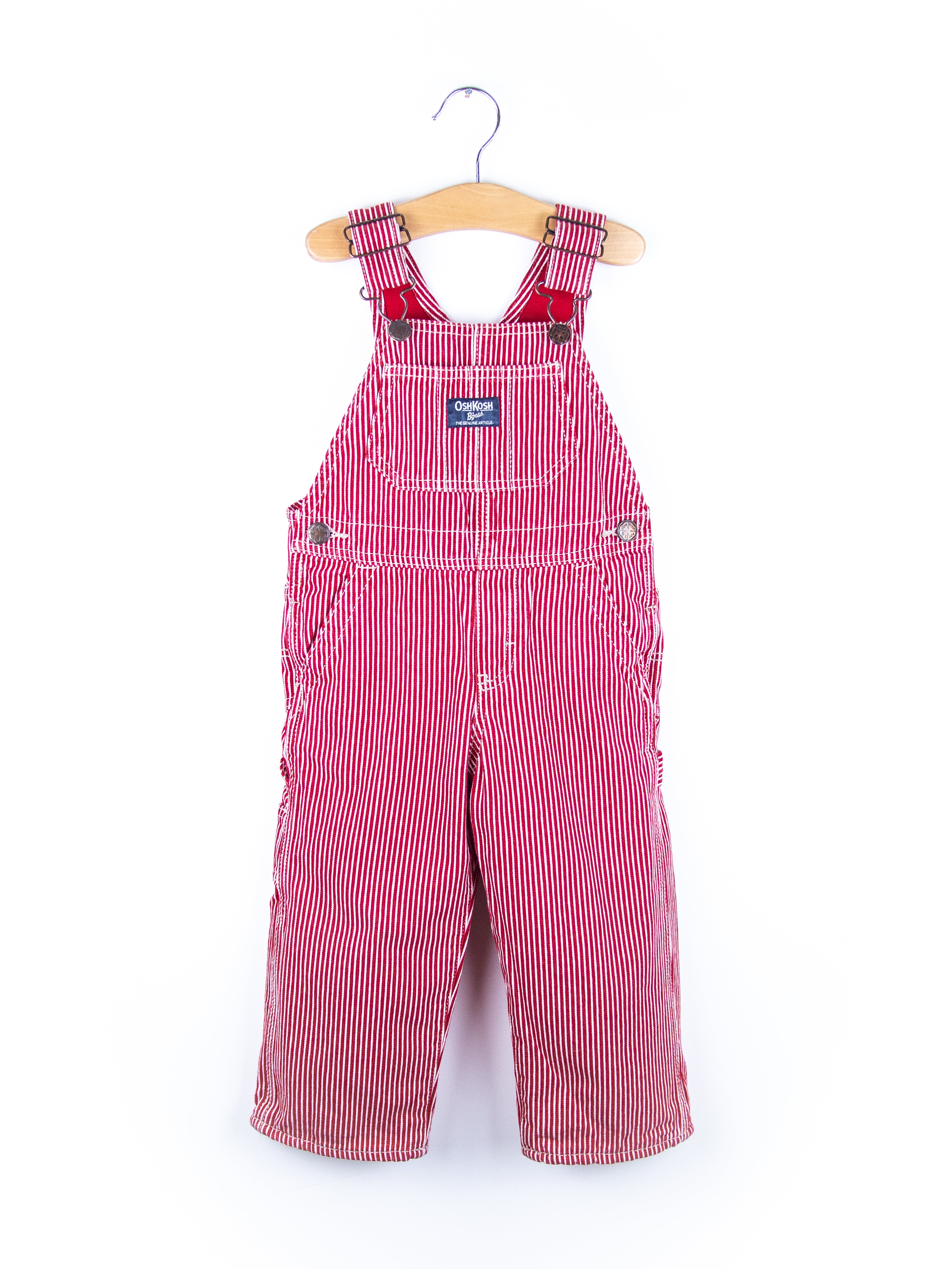 Osh Kosh Red Hickory Stripe Dungarees - Age 2T