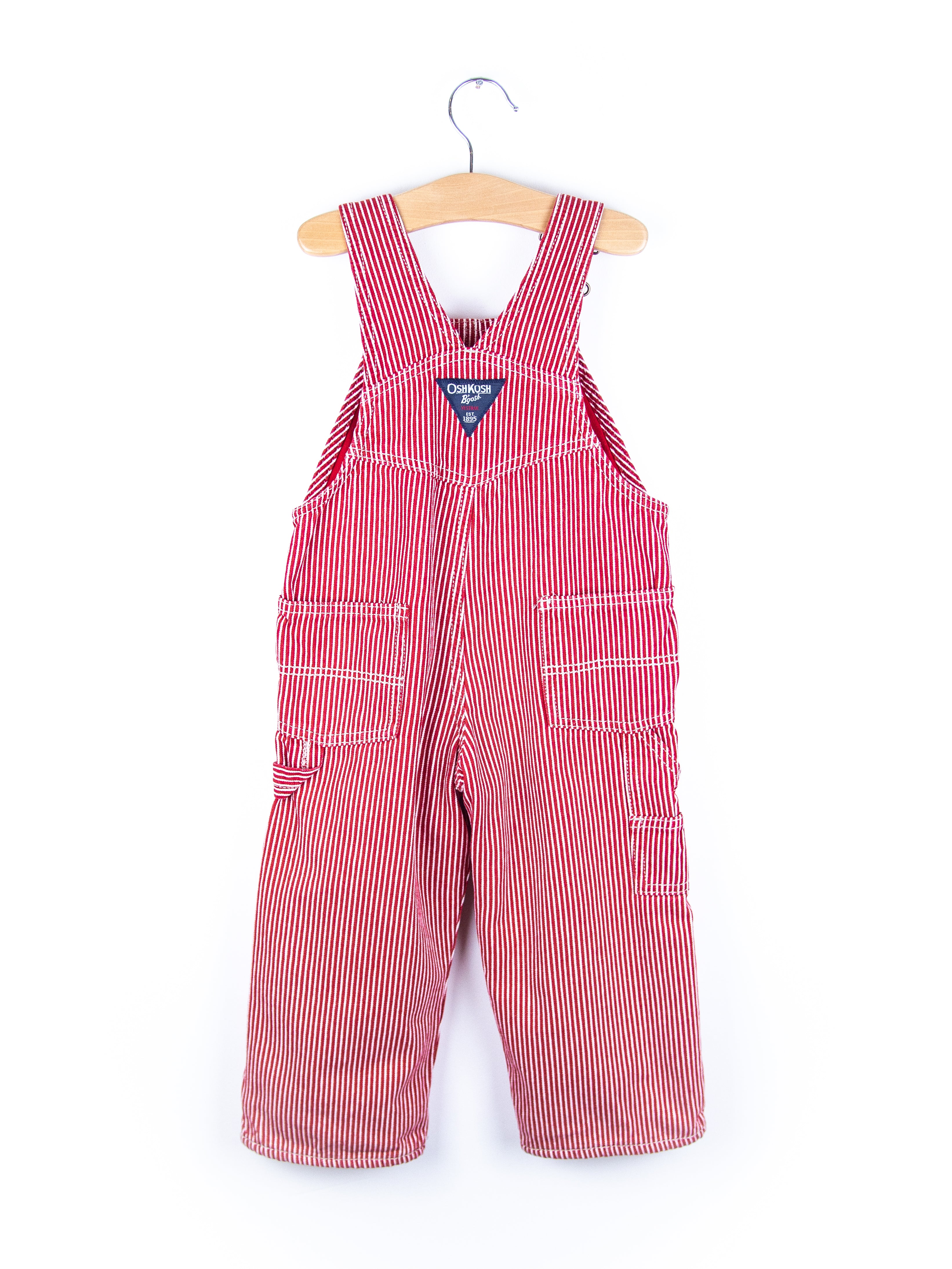 Osh Kosh Red Hickory Stripe Dungarees - Age 2T