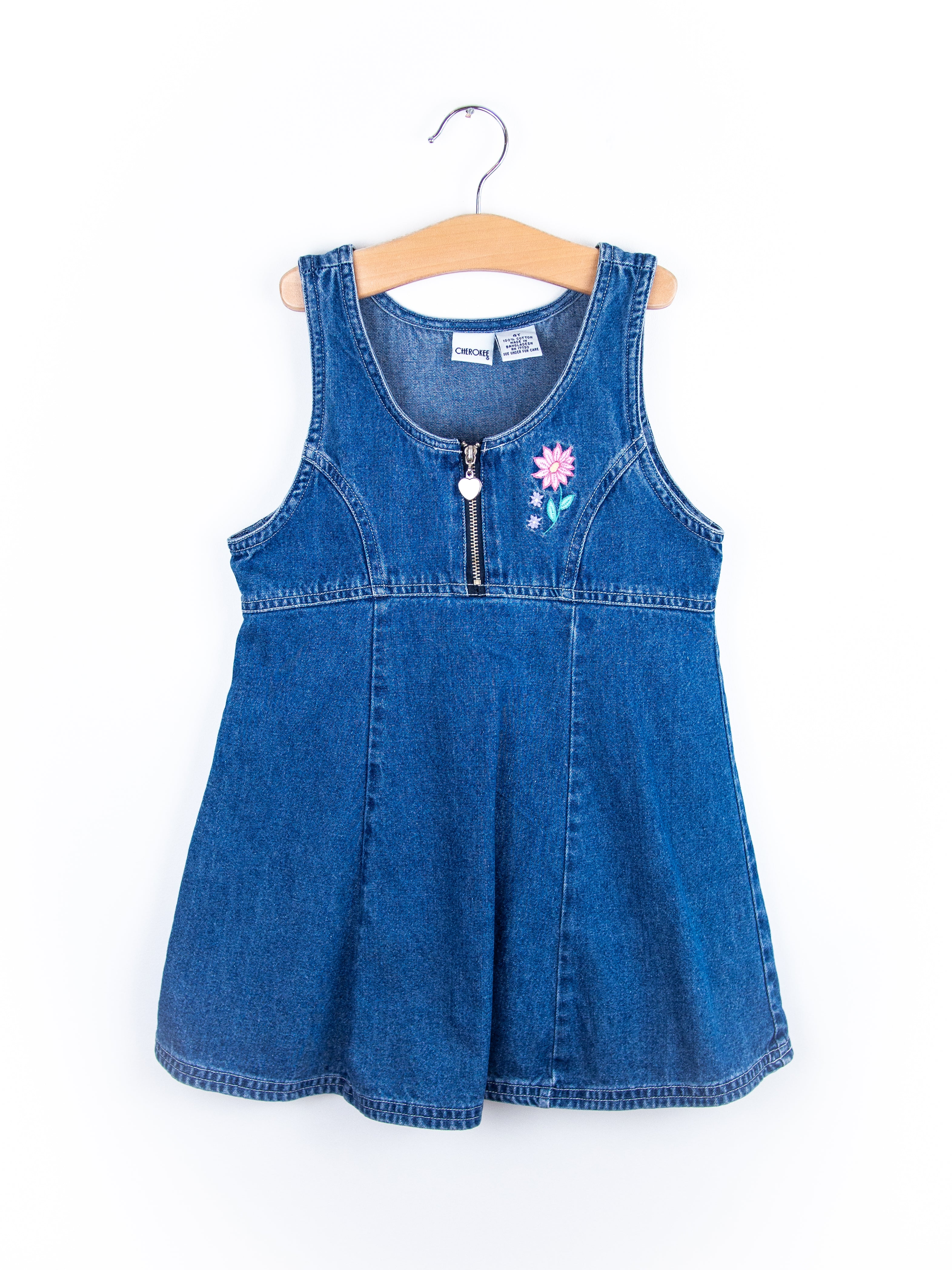 Vintage Denim Floral Shift Dress - Age 4T