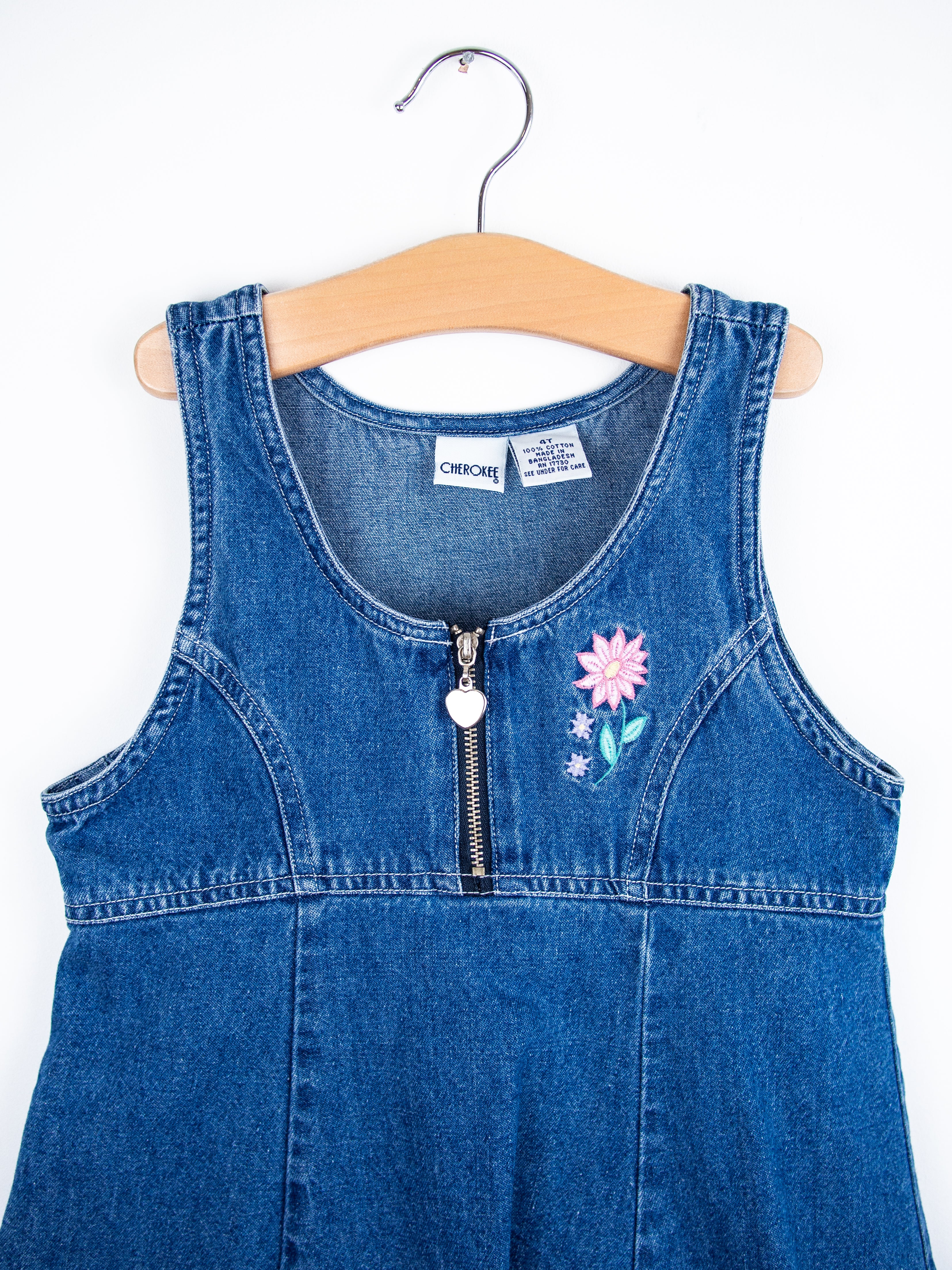 Vintage Denim Floral Shift Dress - Age 4T
