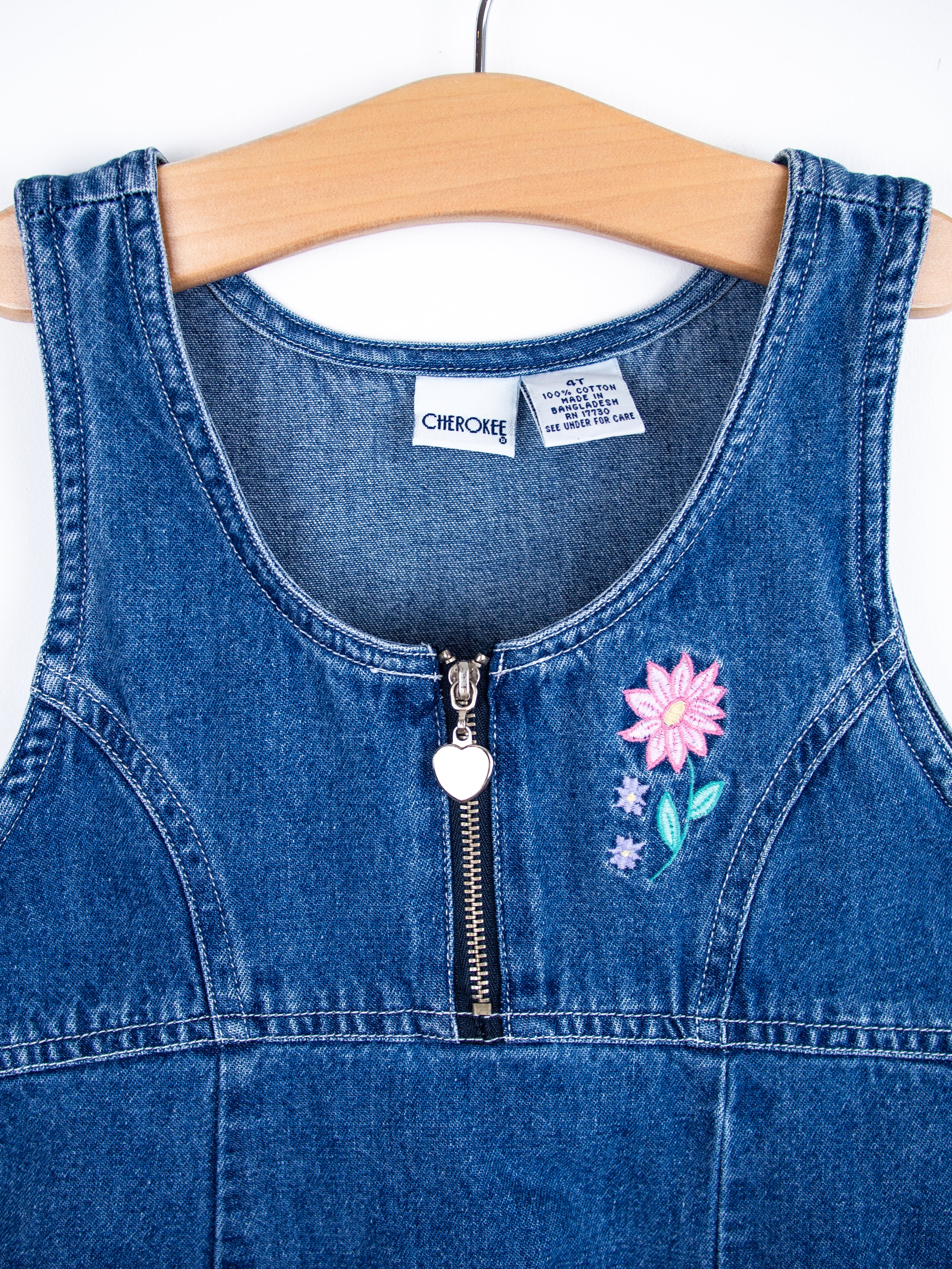 Vintage Denim Floral Shift Dress - Age 4T