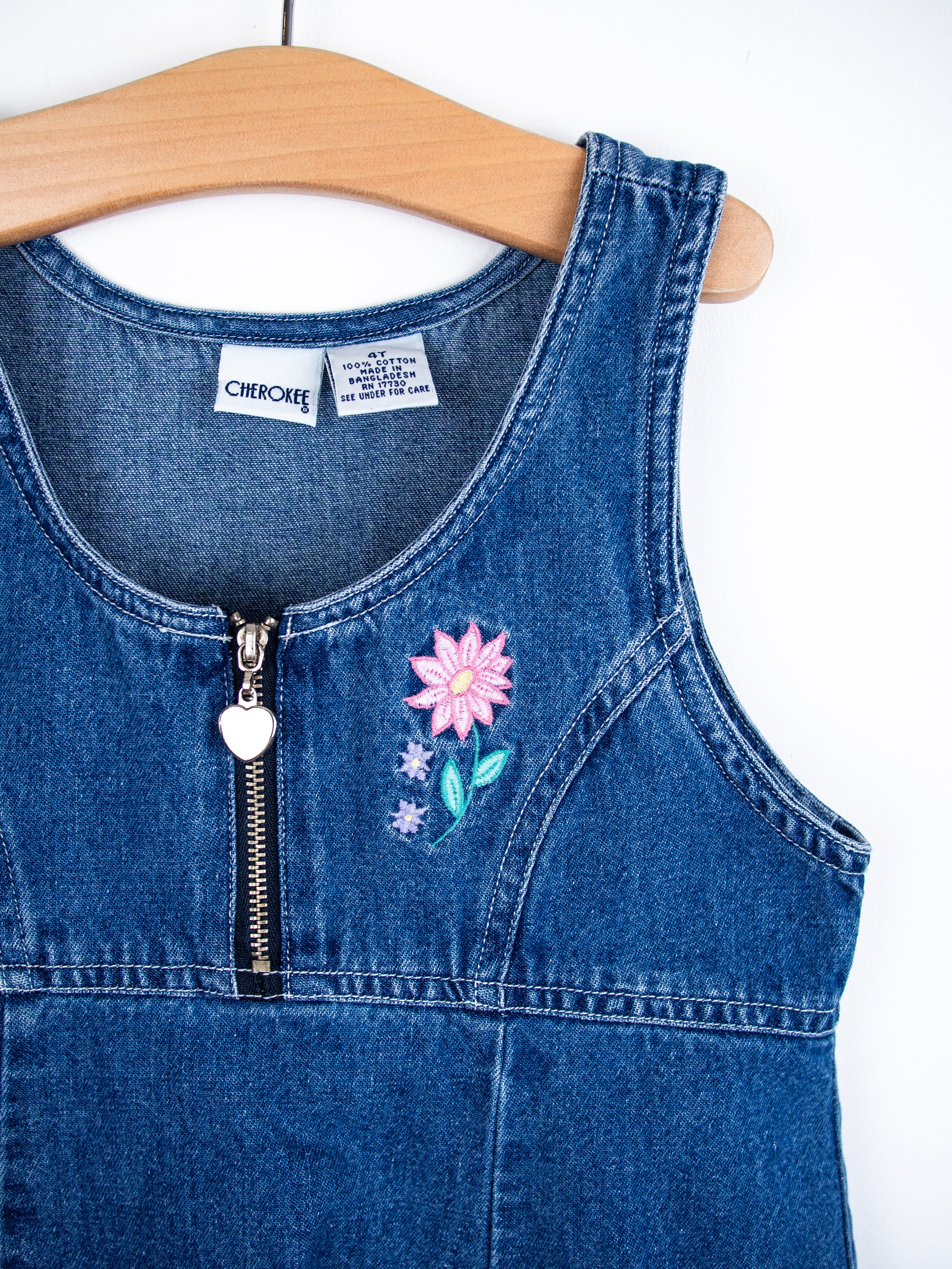 Vintage Denim Floral Shift Dress - Age 4T