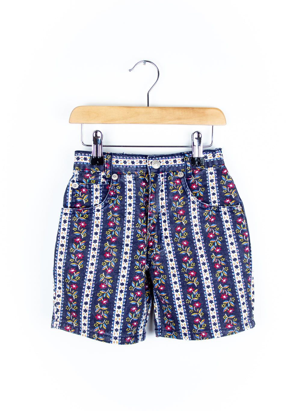 Vintage Floral Stripe Denim Shorts - Age 2-3 years