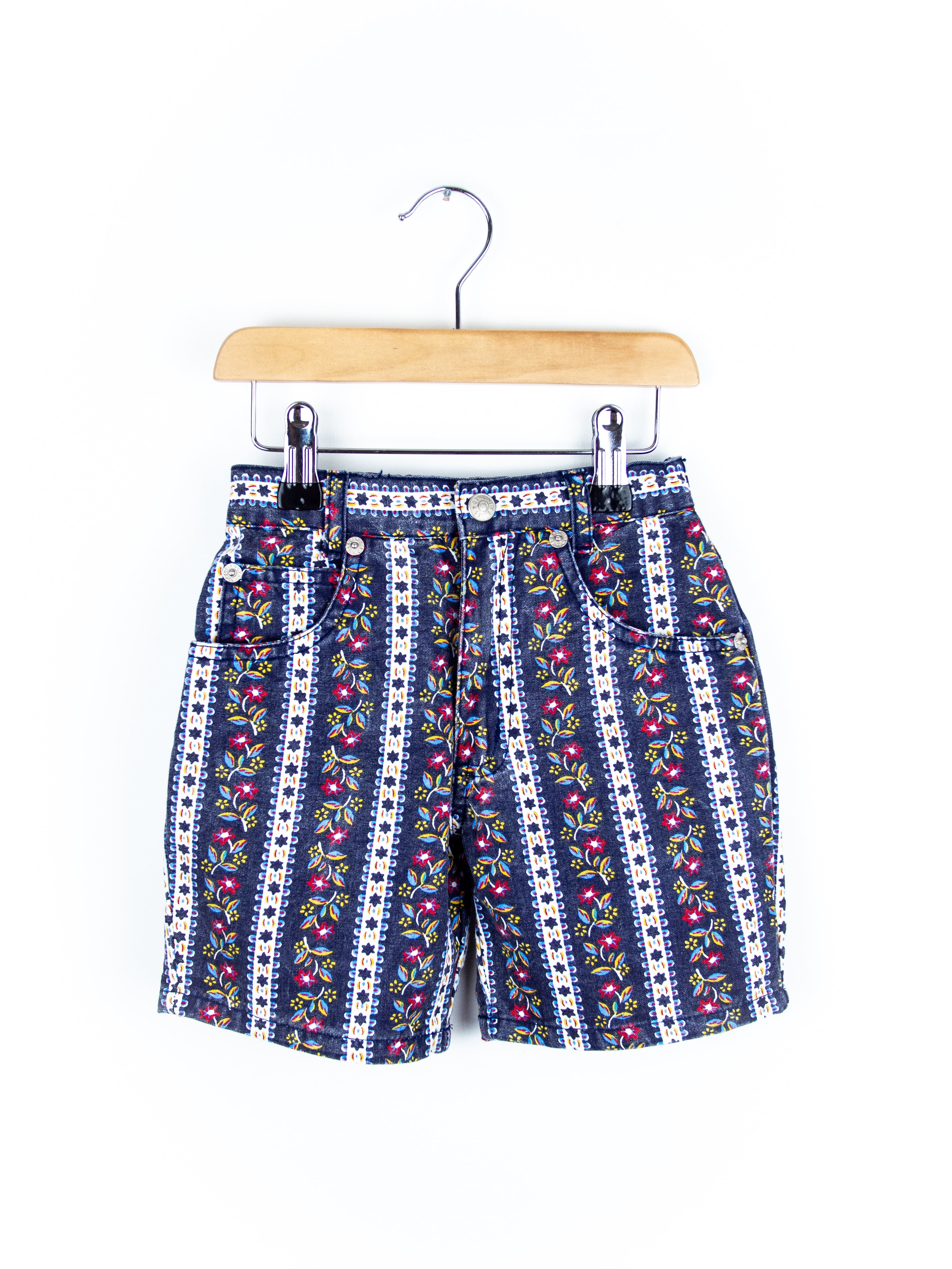 Vintage Floral Stripe Denim Shorts - Age 2-3 years