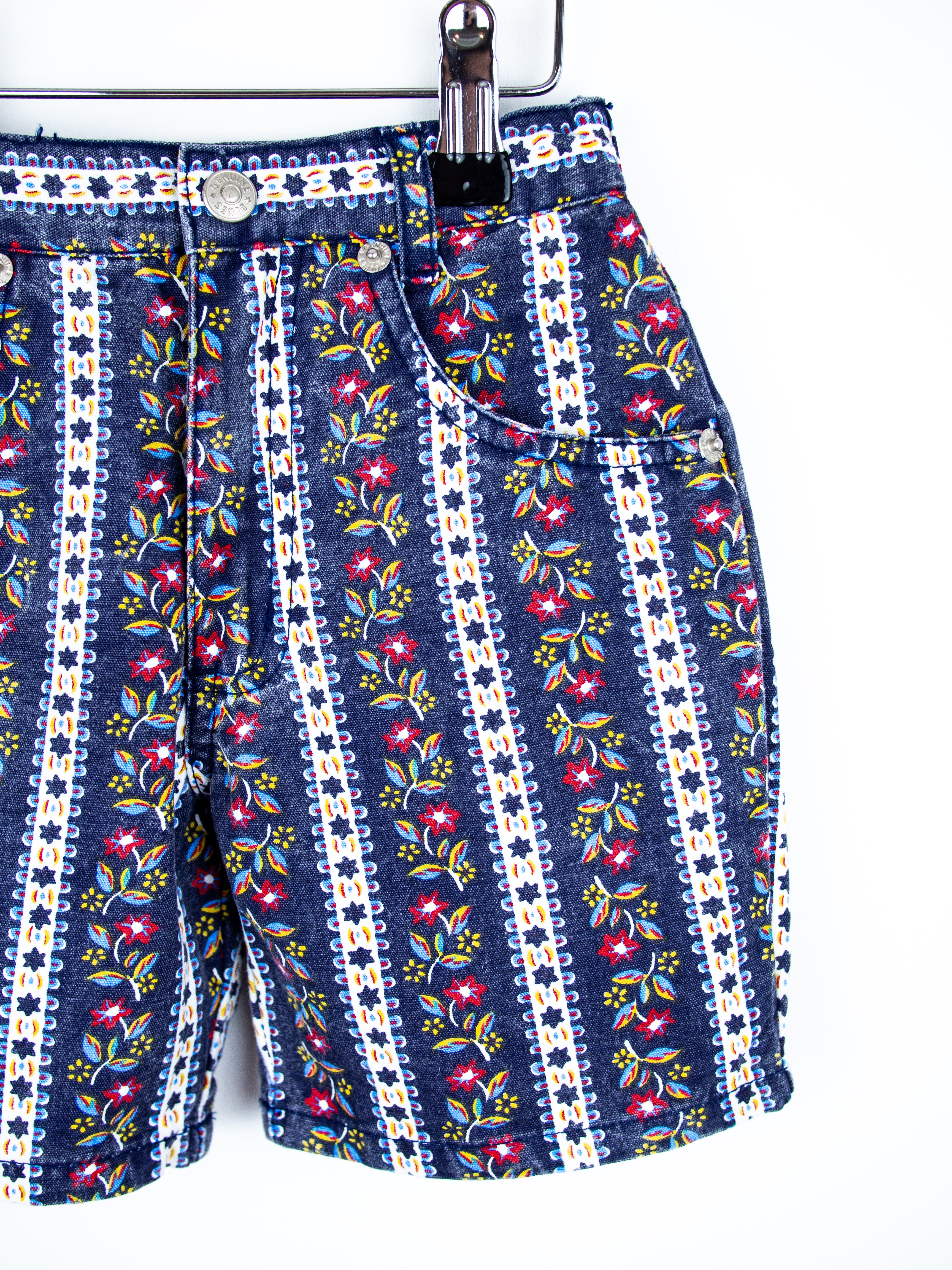 Vintage Floral Stripe Denim Shorts - Age 2-3 years