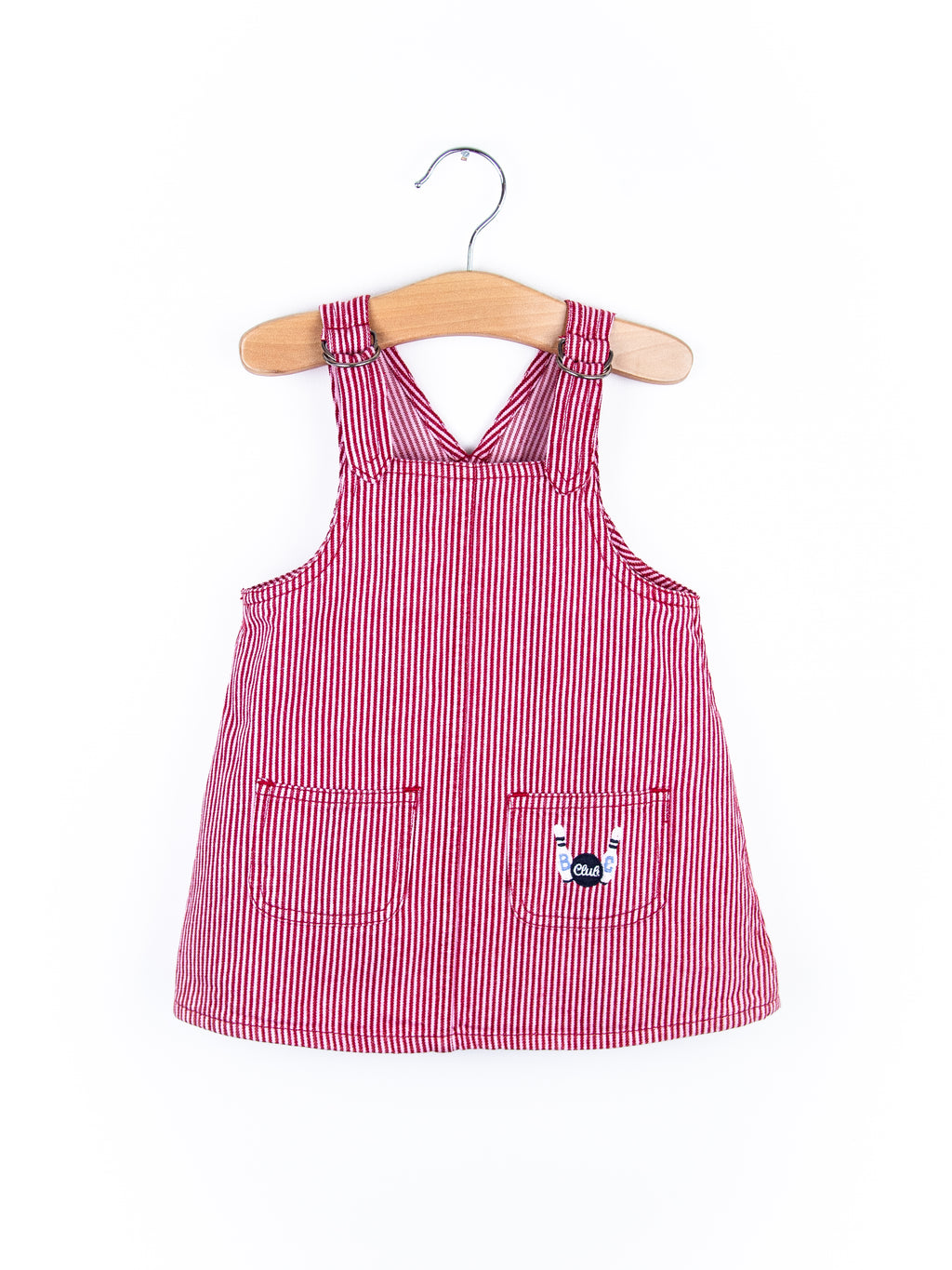 Vintage Red & Pink Stripe Denim Bowling Club Dress - Age 9-12 months