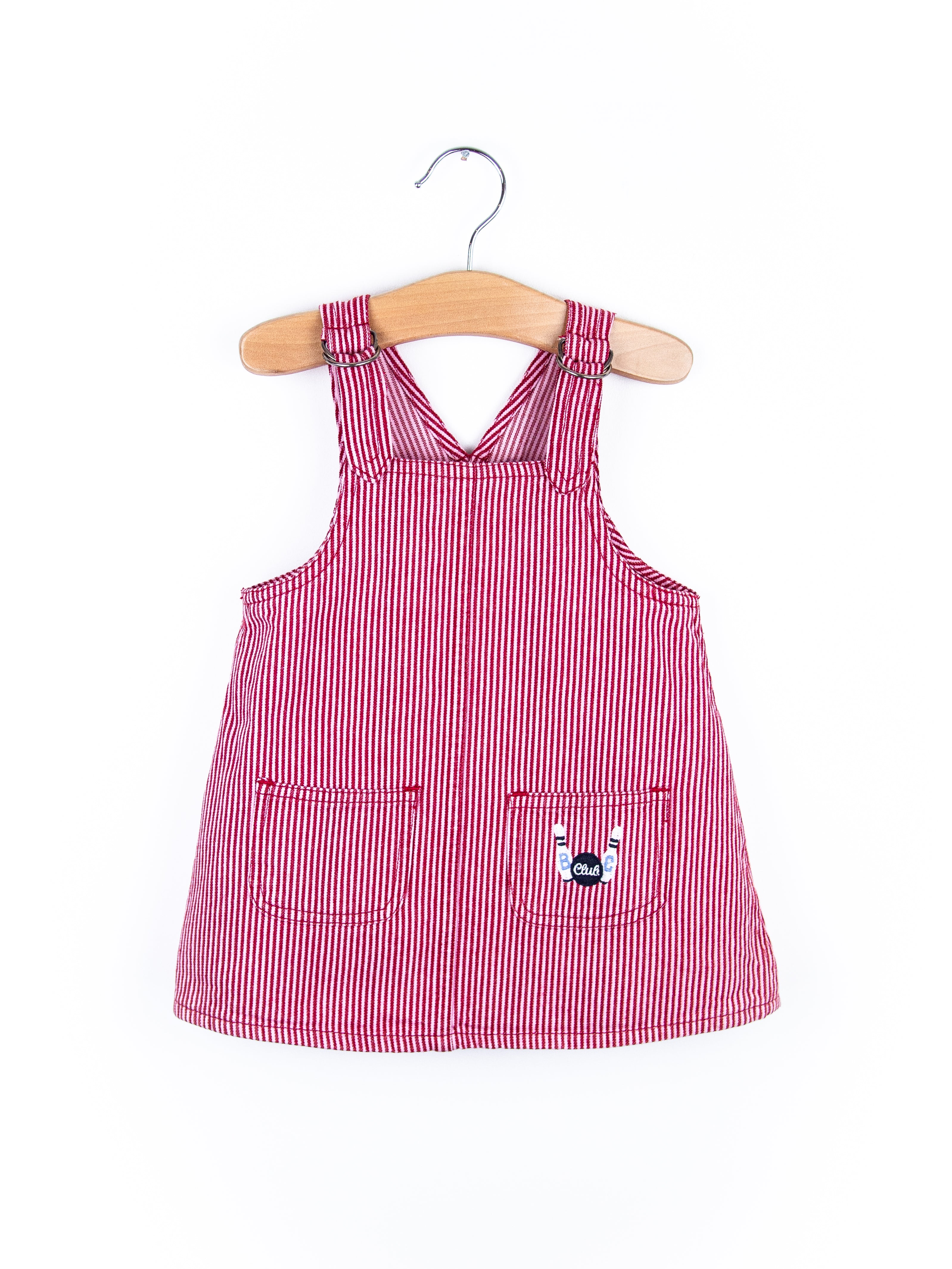 Vintage Red & Pink Stripe Denim Bowling Club Dress - Age 9-12 months