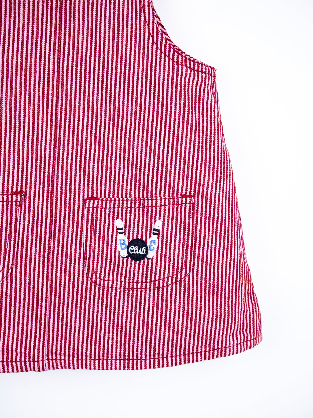 Vintage Red & Pink Stripe Denim Bowling Club Dress - Age 9-12 months