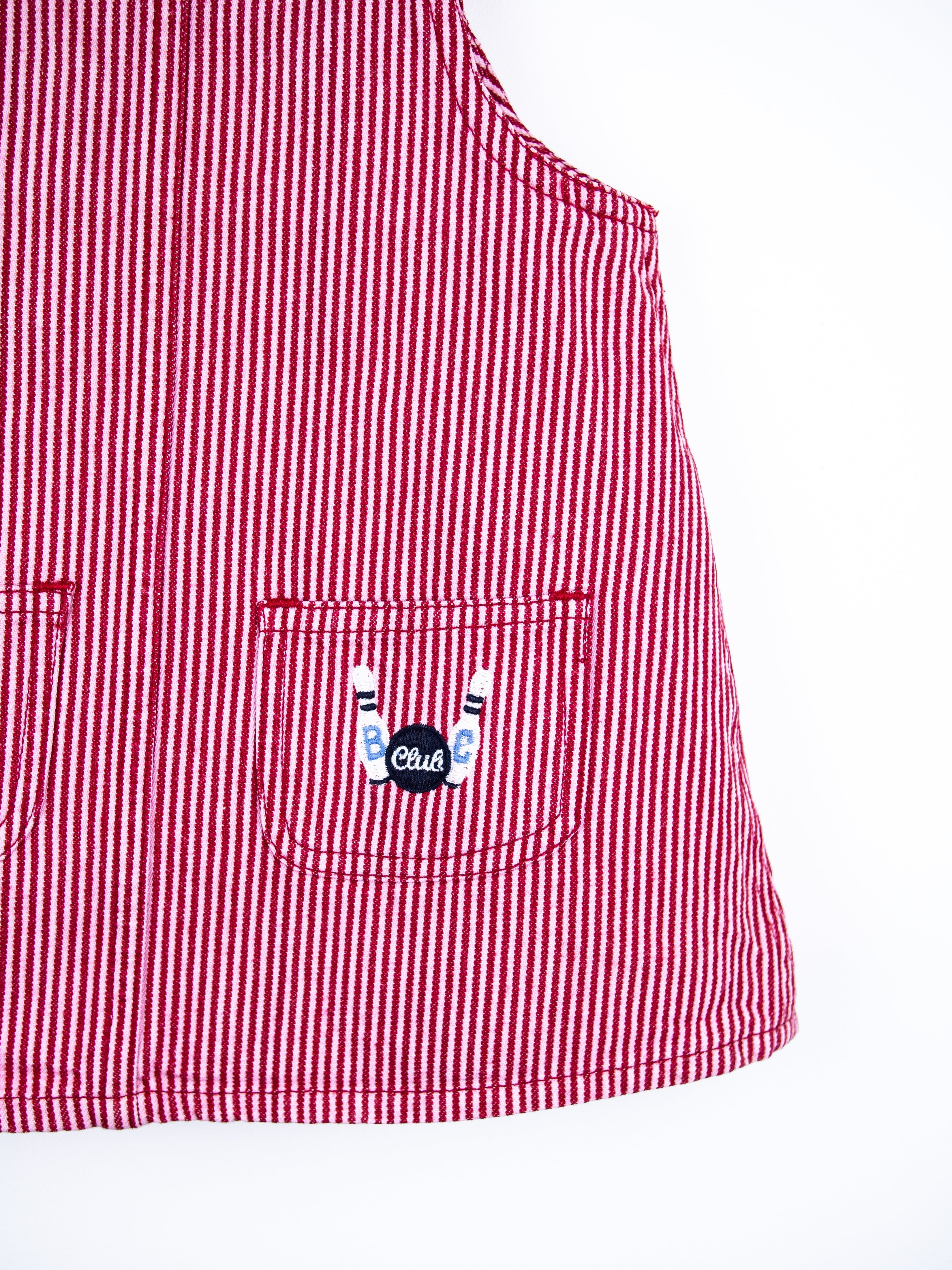 Vintage Red & Pink Stripe Denim Bowling Club Dress - Age 9-12 months