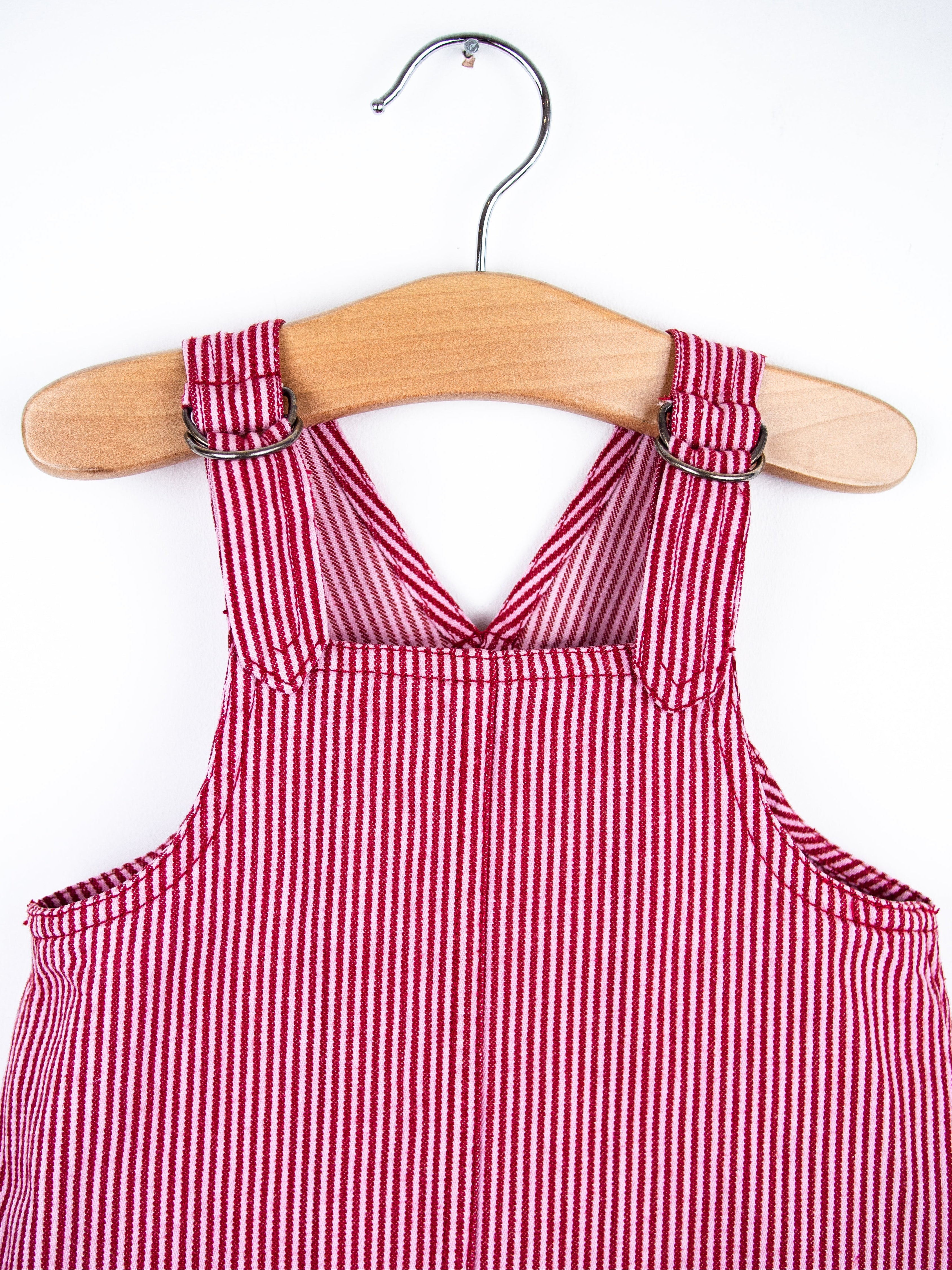Vintage Red & Pink Stripe Denim Bowling Club Dress - Age 9-12 months