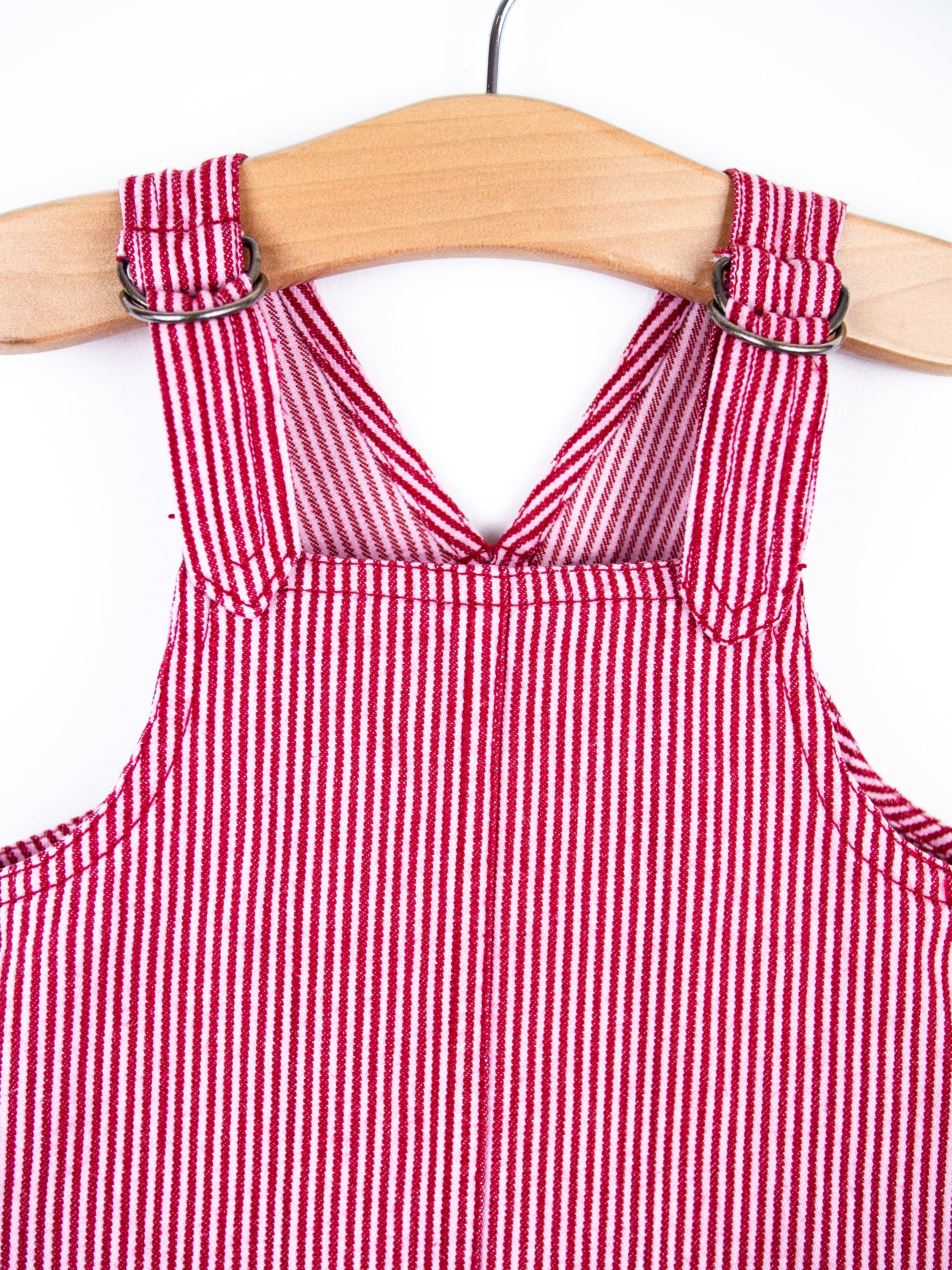 Vintage Red & Pink Stripe Denim Bowling Club Dress - Age 9-12 months