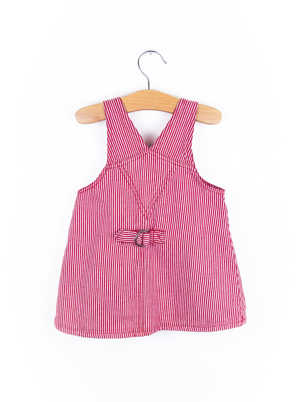 Vintage Red & Pink Stripe Denim Bowling Club Dress - Age 9-12 months