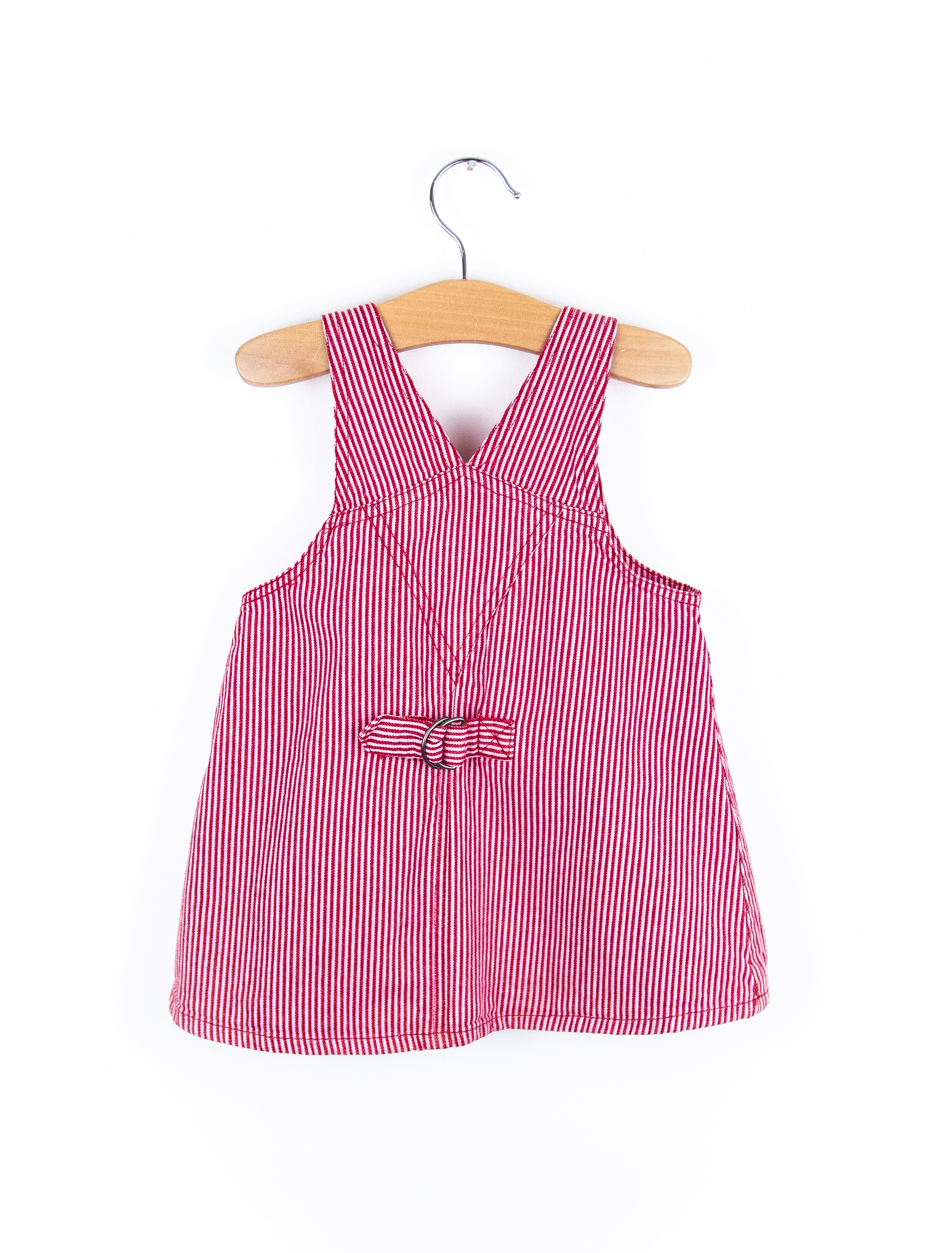 Vintage Red & Pink Stripe Denim Bowling Club Dress - Age 9-12 months