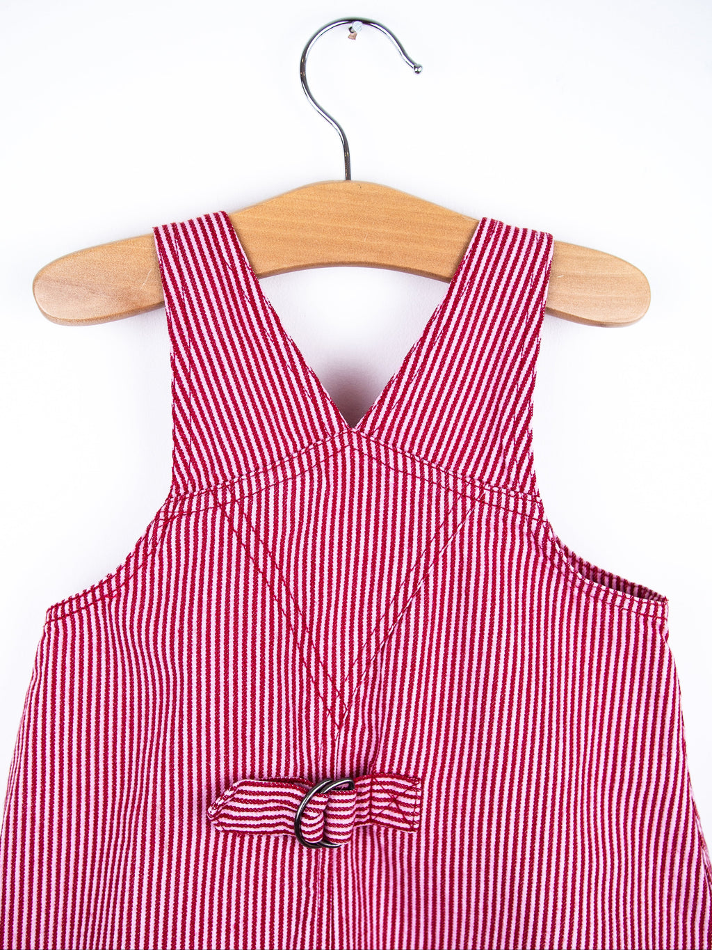 Vintage Red & Pink Stripe Denim Bowling Club Dress - Age 9-12 months