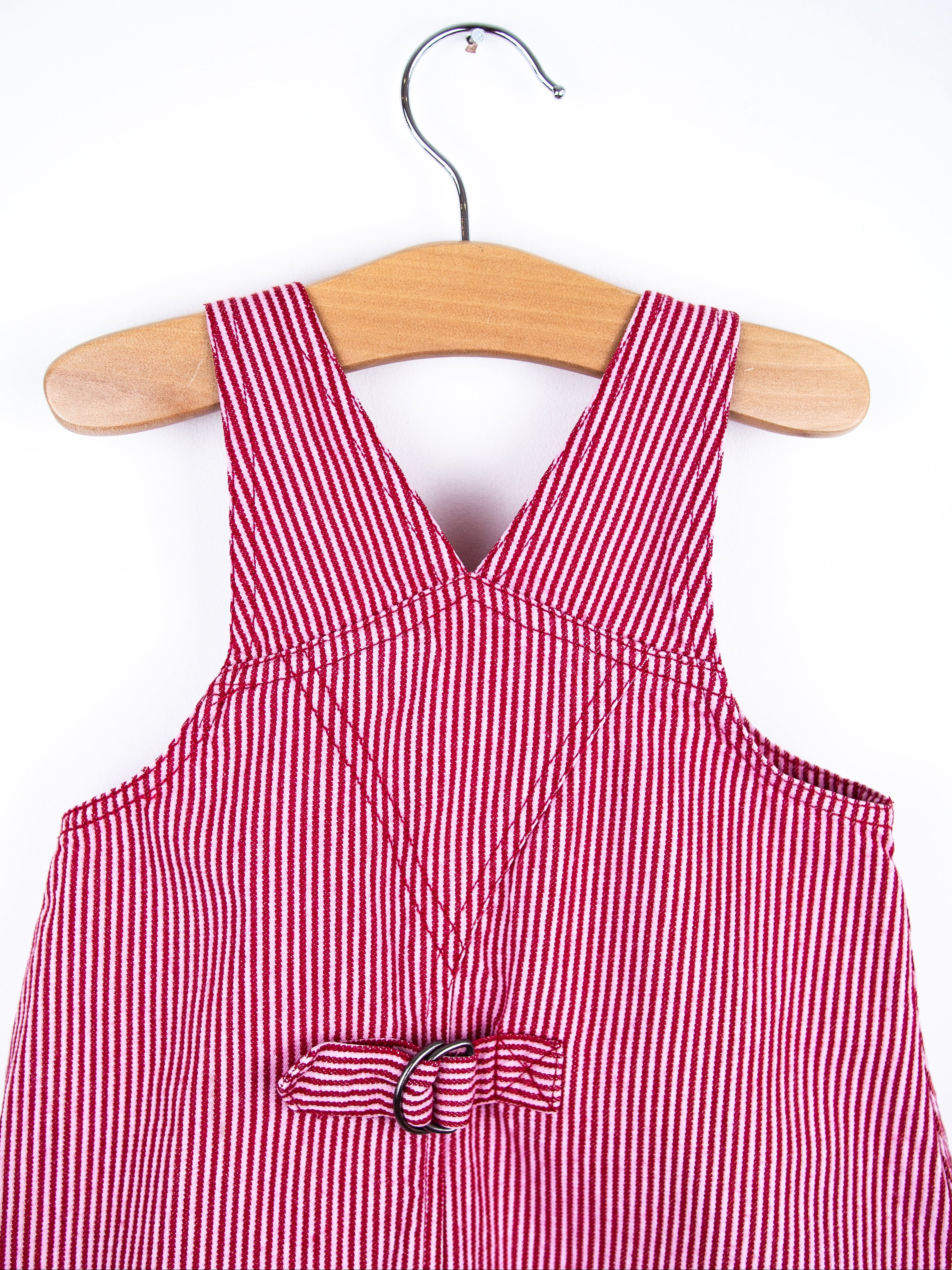 Vintage Red & Pink Stripe Denim Bowling Club Dress - Age 9-12 months
