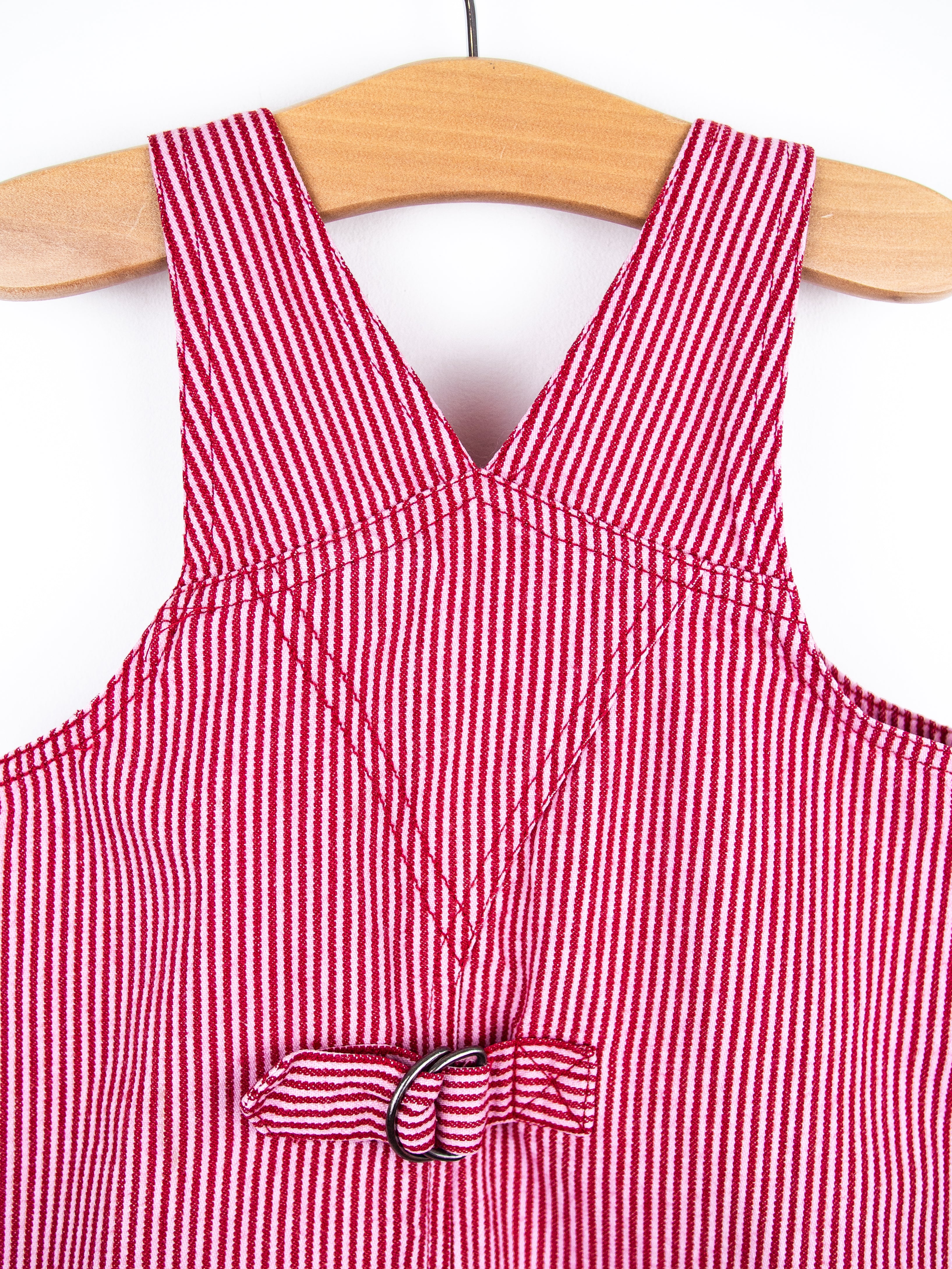 Vintage Red & Pink Stripe Denim Bowling Club Dress - Age 9-12 months